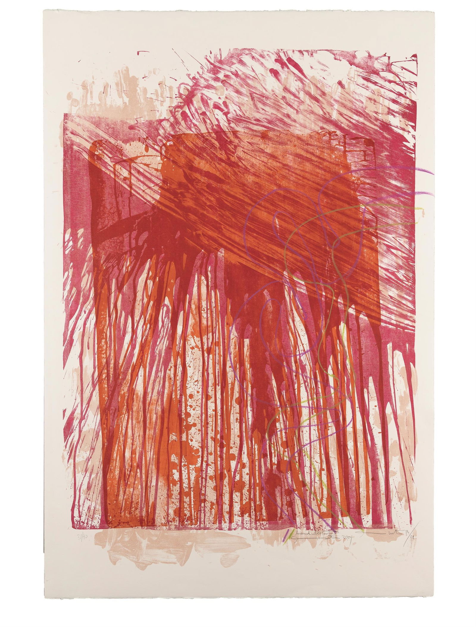 Hermann Nitsch: Architektur des Orgien Mysterien Theaters: Hermann Nitsch Architektur des Orgien Mysterien Theaters 1984/91; 2004 Handübermalte Lithografie auf Papier; ungerahmt 121 x 80 cm Handschriftlich nummeriert links unten: 31/40 Handschriftlich be