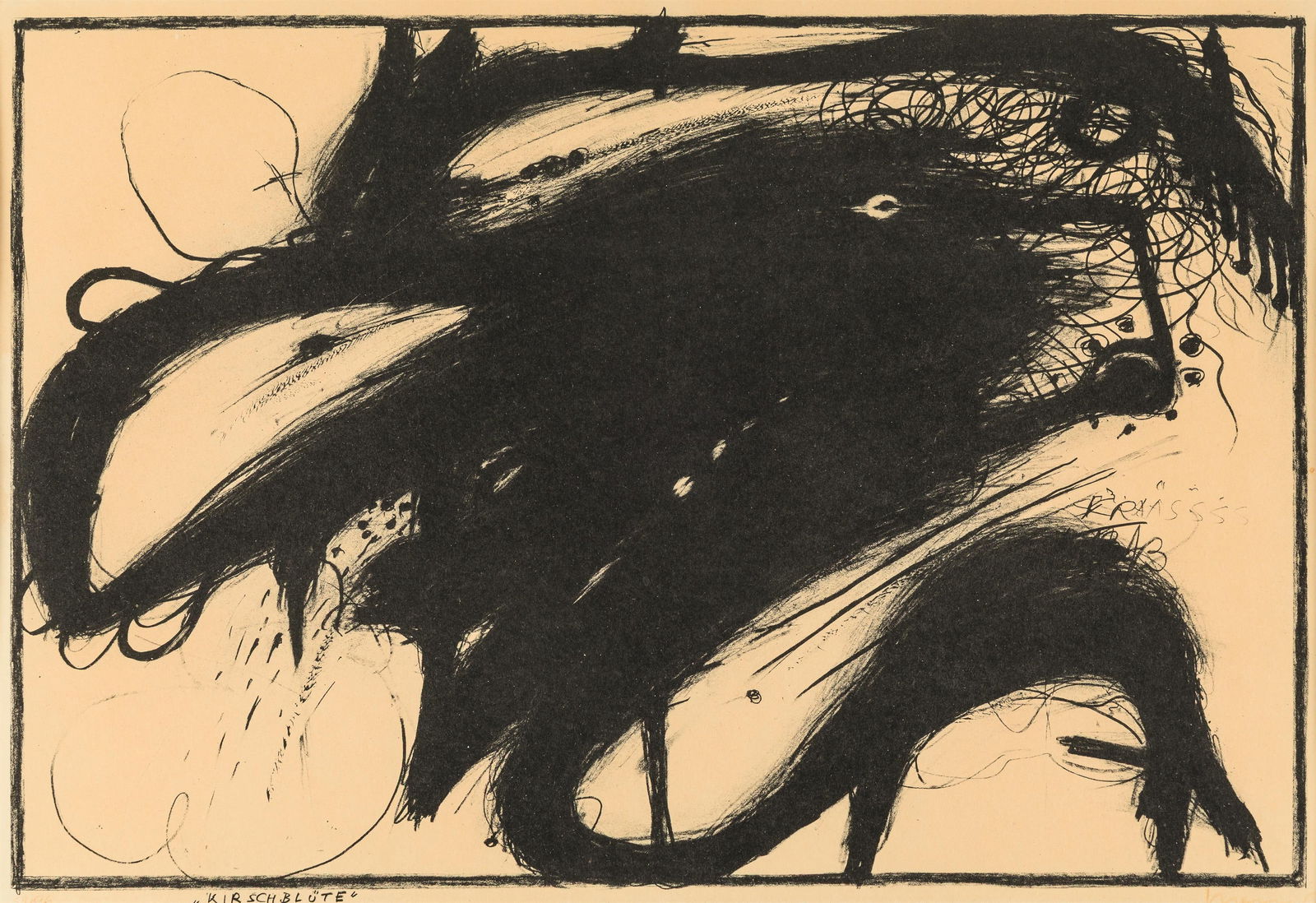 Arnulf Rainer: Kirschblüte: Arnulf Rainer Kirschblüte 1967 Lithografie; gerahmt 33,5 x 50 cm Handschriftlich nummeriert und bezeichnet links unten: 58/96, Kirschblüte Handschriftlich signiert rechts unten: A. Rainer &#