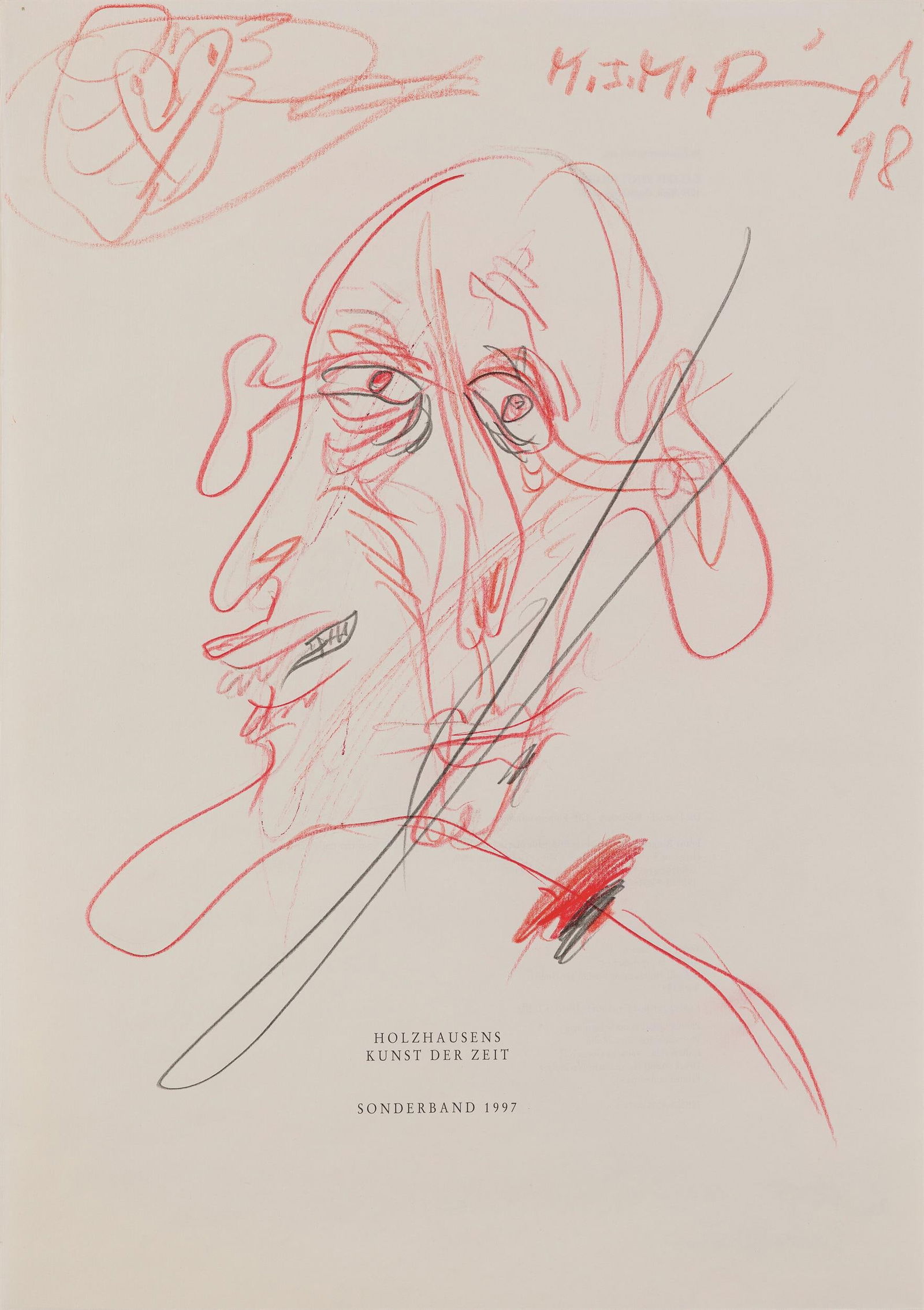 Franz Ringel: o.T.: Franz Ringel o.T. 1998 Mischtechnik auf Papier; gerahmt 39,5 x 28 cm Signiert und datiert rechts oben: M.J.M.Ringel, 98 österreichischer Privatbesitz Franz Ringel Untitled 1998 mixed media on