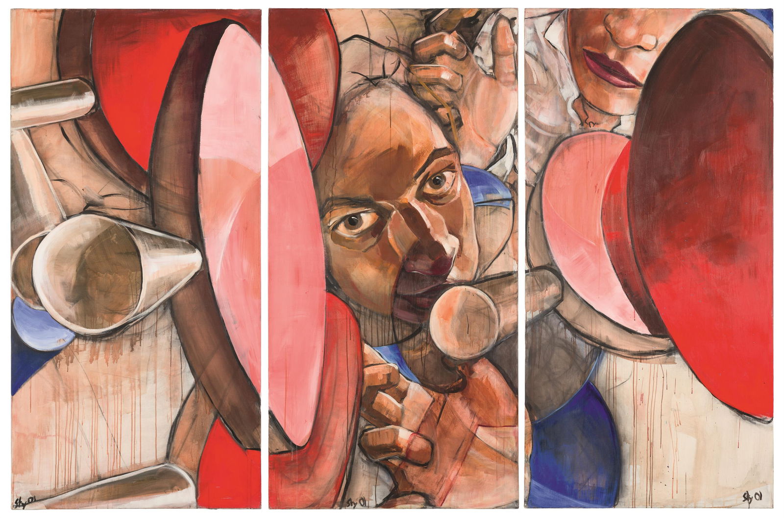 Stylianos Schicho: Between Lollipops (Triptychon): Stylianos Schicho Between Lollipops (Triptychon) 2001 Acryl auf Leinwand; ungerahmt je 200 x 100 cm, gesamt 200 x 300 cm Alle drei Arbeiten sind signiert und datiert unten: Sty, 01 Privatbesitz, Wien