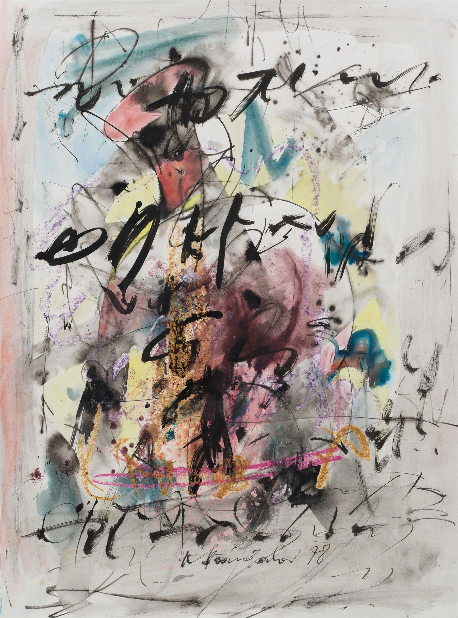 Hans Staudacher: o.T.: Hans Staudacher o.T. 1978 Mischtechnik auf Papier; gerahmt 64 x 47,5 cm Signiert und datiert mittig unten: H. Staudacher, 78 österreichischer Privatbesitz Hans Staudacher Untitled 1978 mixed medi