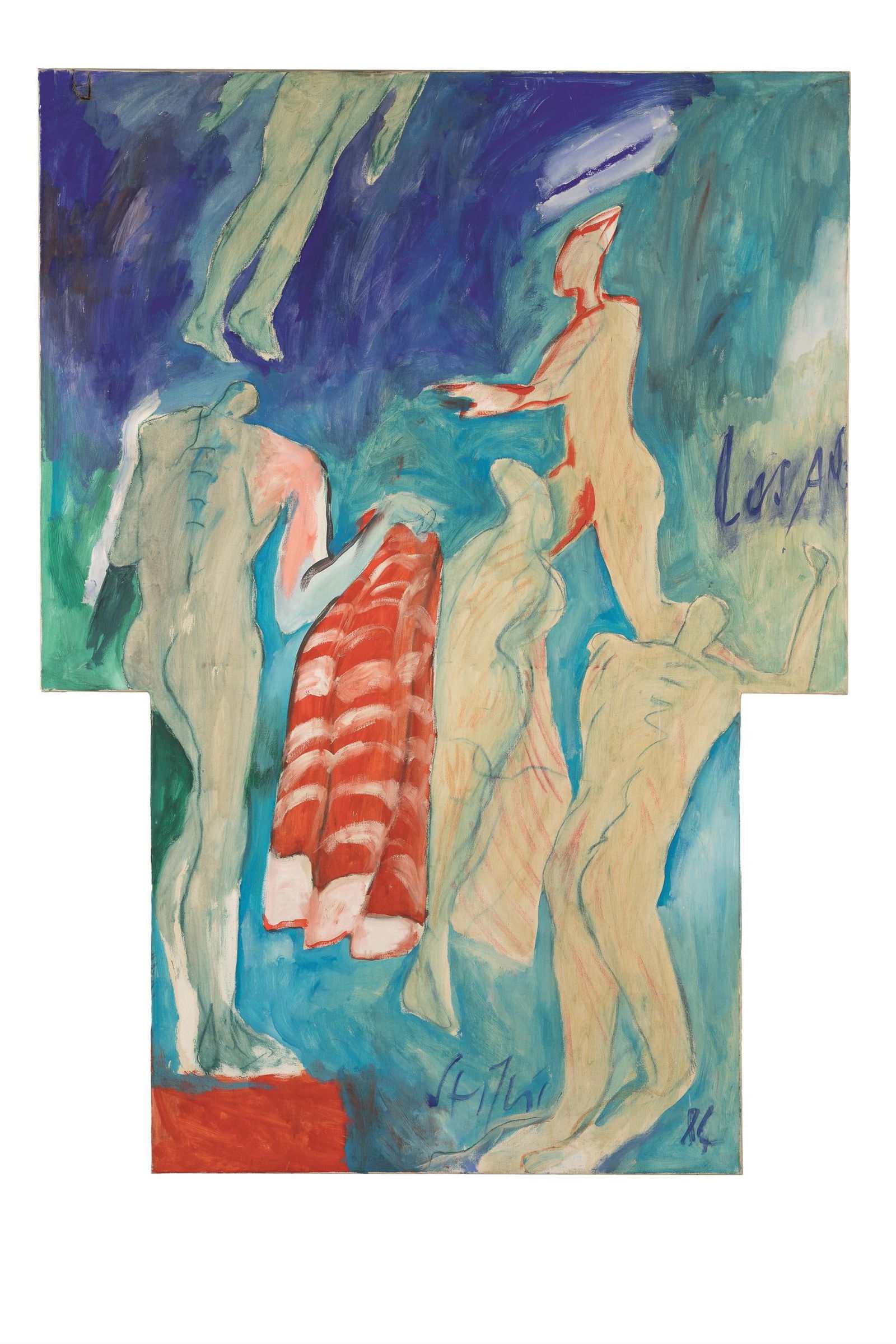 Wolfgang Stifter: o.T.: Wolfgang Stifter o.T. 1984 Mischtechnik auf Leinwand; ungerahmt 205 x 149,5 cm Signiert und datiert rechts unten: Stifter, 84 Bezeichnet mittig rechts österreichischer Privatbesitz Links oben