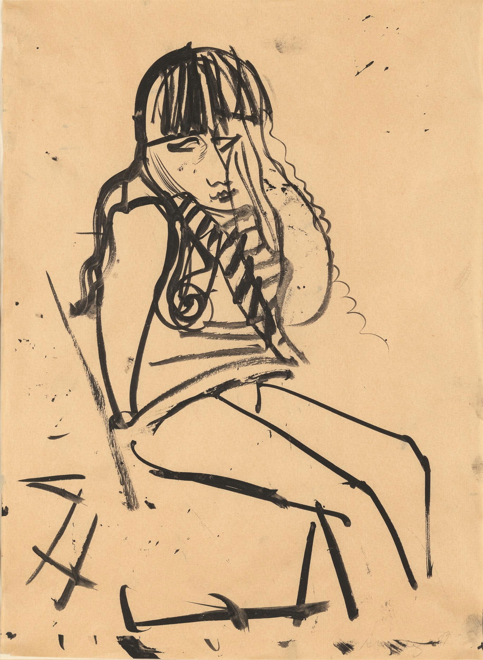 Siegfried Anzinger: o.T.: Siegfried Anzinger o.T. Tusche auf Papier; gerahmt 44,5 x 32,5 cm Signiert und datiert rechts unten: Anzinger Datierung nicht eindeutig entzifferbar österreichischer Privatbesitz Siegfried