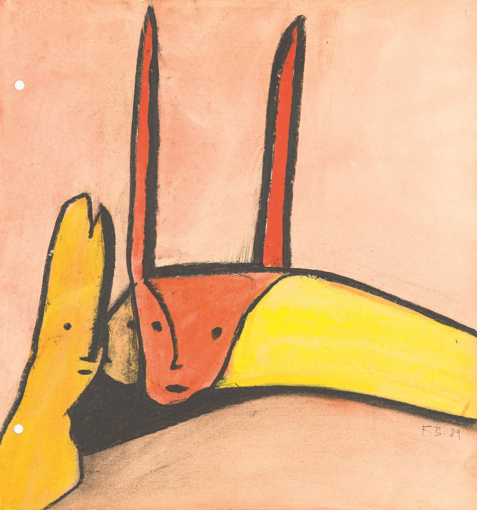 Franz Blaas: o.T.: Franz Blaas o.T. 1989 Mischtechnik auf Papier; ungerahmt 29,2 x 27,5 cm Monogrammiert und datiert rechts unten: F.B., 89 Rückseitig signiert und datiert: Franz Blaas, 89 Privatsammlung, Wien Fran