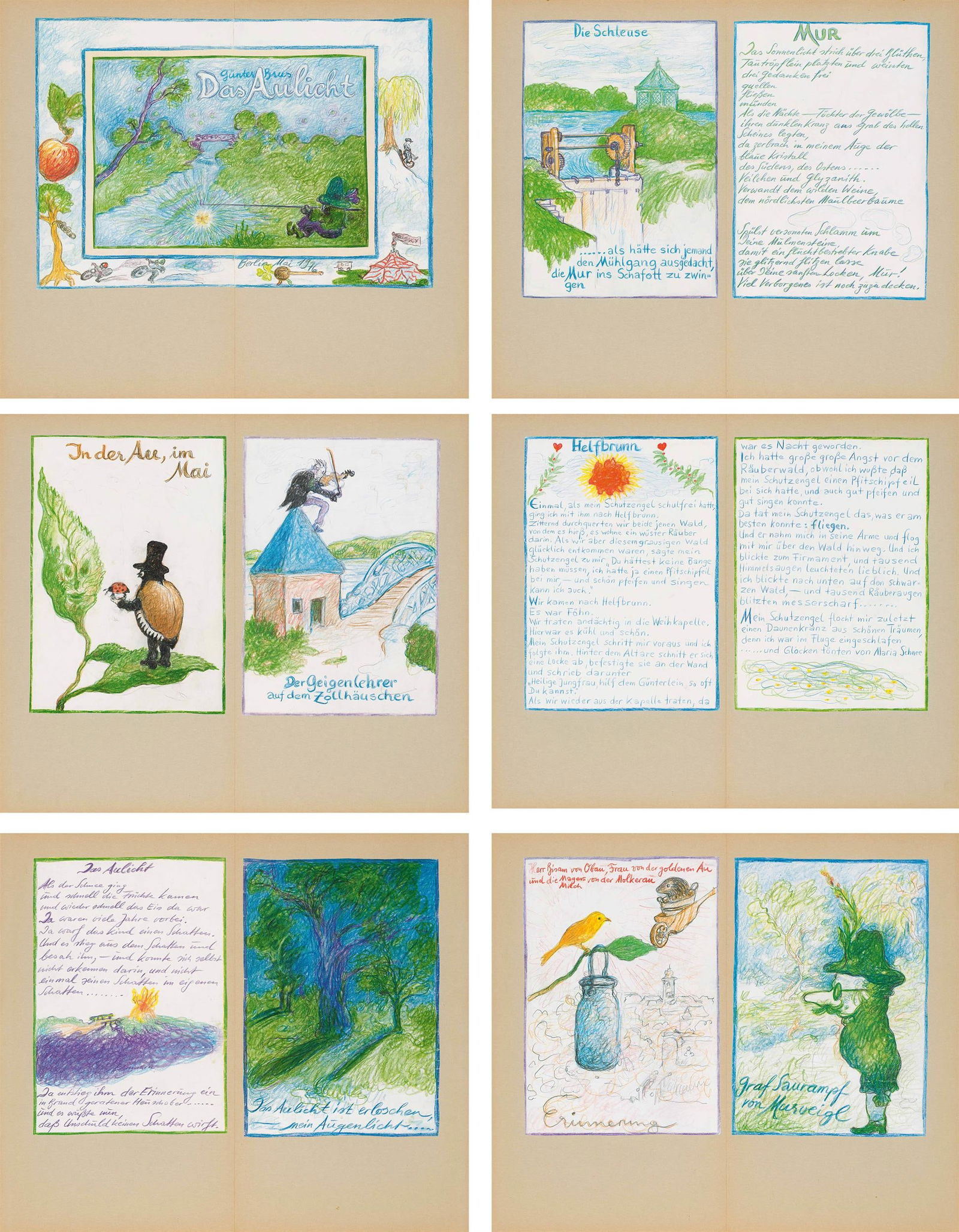 Günter Brus: Das Aulicht (Künstlerexemplar): Günter Brus Das Aulicht (Künstlerexemplar) 1977 Druckgrafiken (Deckblatt & 10 Blätter) in Originalmappe 42 x 25 cm (Mappe) "Das Aulicht" erschien in einer Auflage von 200 Exemplaren,