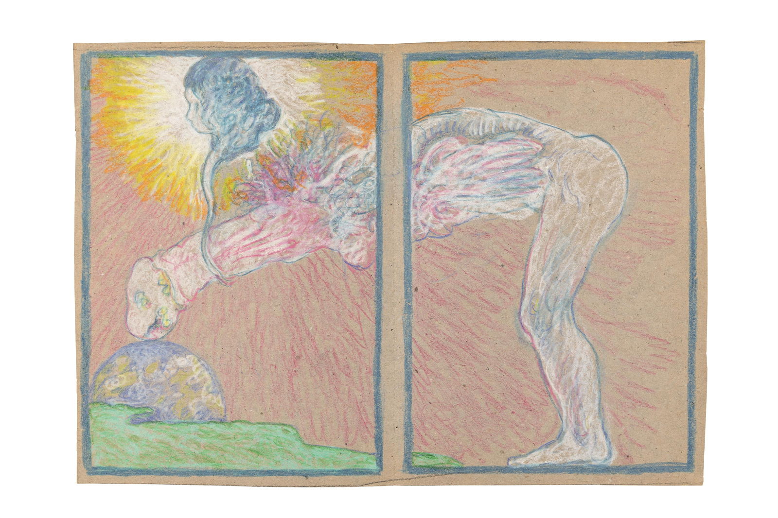 Günter Brus: o.T.: Günter Brus o.T. 1975 Mischtechnik auf Papier; gerahmt 23,5 x 33 cm Rückseitig bezeichnet, datiert und signiert: Faltblatt für die Sondernummer Drossel 13, Berlin 4. Juni 75, 8,