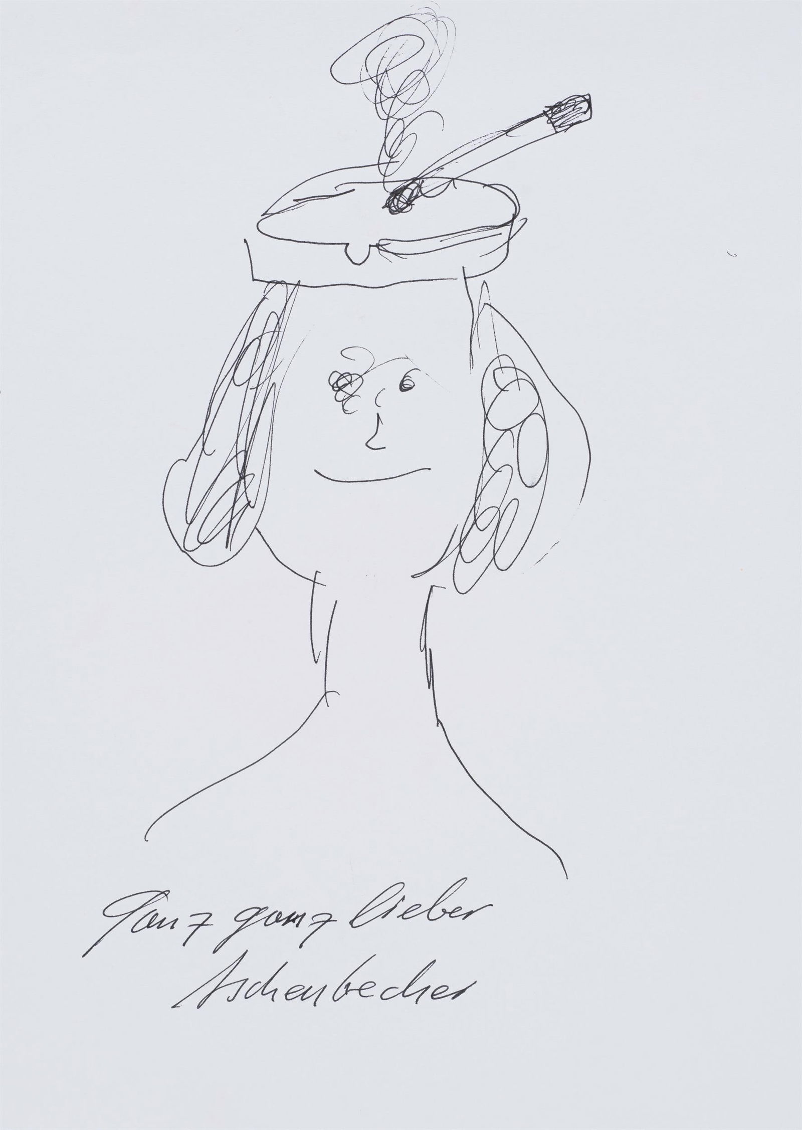 Günter Brus: Ganz ganz lieber Aschenbecher: Günter Brus Ganz ganz lieber Aschenbecher Tusche auf Papier; ungerahmt 29,7 x 21 cm Bezeichnet unten: Ganz ganz lieber Aschenbecher Sammlung Just Die Zeichnung entstand im Zeitraum Ende 1999