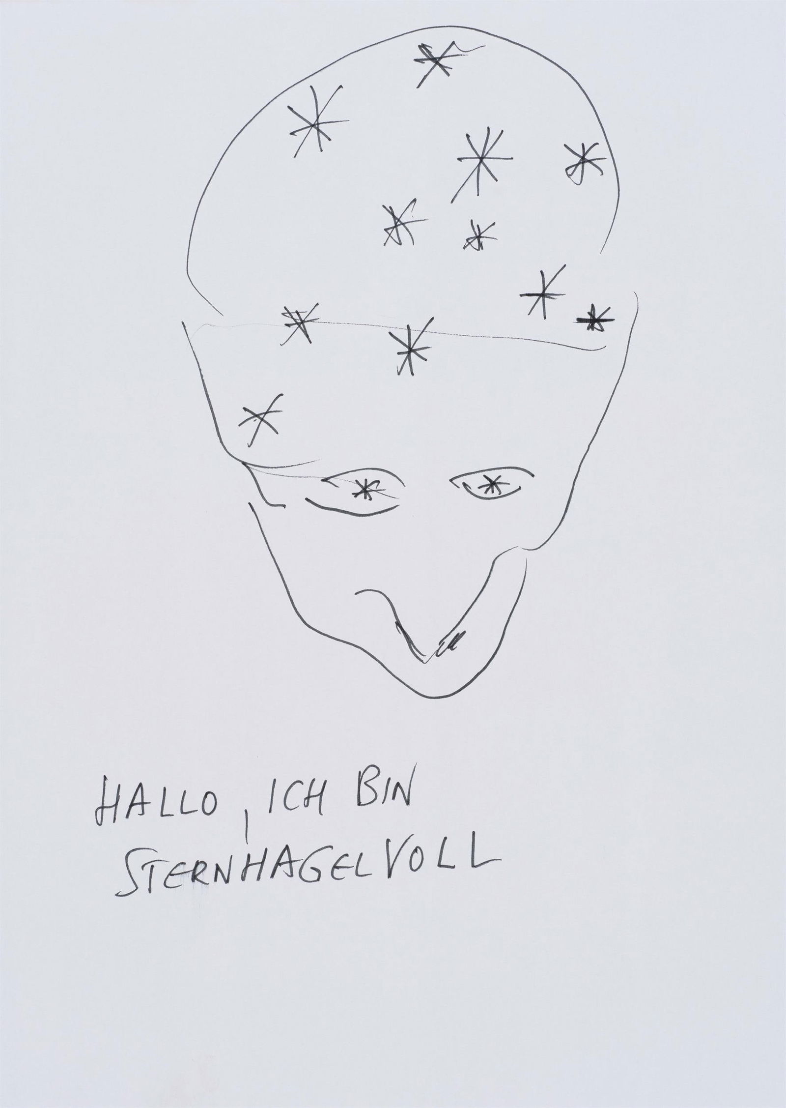 Günter Brus: Hallo, ich bin sternhagelvoll: Günter Brus Hallo, ich bin sternhagelvoll Tusche auf Papier; ungerahmt 29,7 x 21 cm Bezeichnet unten: Hallo, ich bin sternhagelvoll Sammlung Just Die Zeichnung entstand im Zeitraum Ende 1999