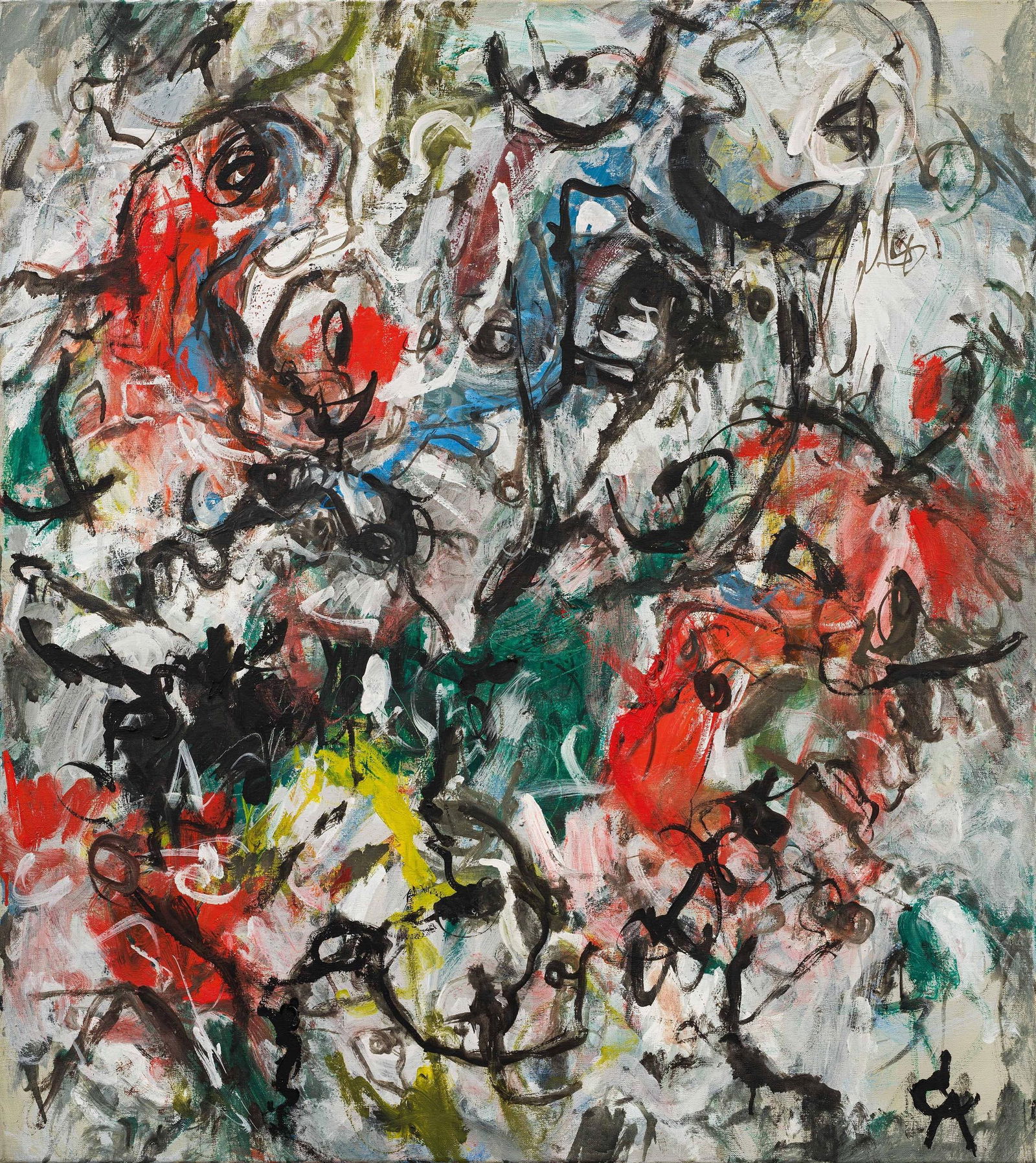 Rolf Cavael: No. 74/F1: Rolf Cavael No. 74/F1 1974 Öl auf Leinwand; gerahmt 90 x 80 cm Monogrammiert rechts unten: CA Rückseitig auf Leinwand bezeichnet: "No 74/F1" / Cavael Rückseitiges Ausstellungsetikett "P