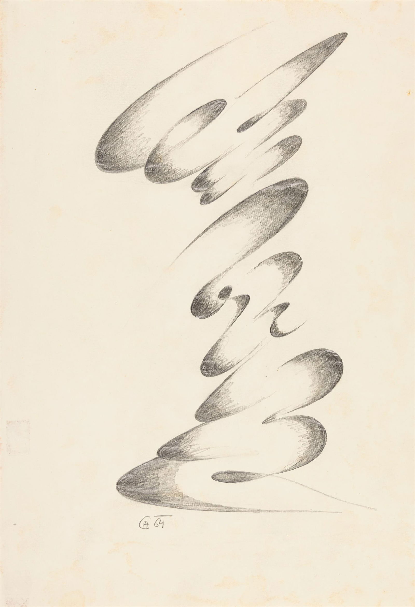 Alfred Czerny: o.T.: Alfred Czerny o.T. 1964 Bleistift auf Papier; ungerahmt 40 x 27,5 cm Bemalt recto und verso. Monogrammiert und datiert mittig unten: AC, 64 Rückseitiger Sammlungsstempel: Sammlung Heste ehemals S