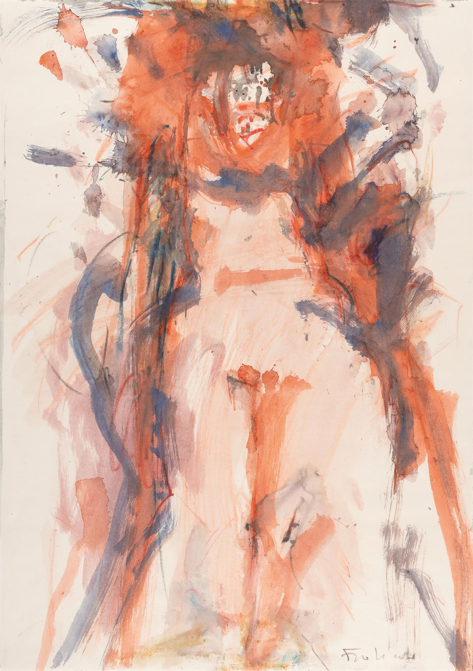 Adolf Frohner: o.T.: Adolf Frohner o.T. Farbkreide und Aquarell auf Papier; ungerahmt 61 x 42,5 cm Signiert rechts unten: Frohner Privatbesitz, Wien Der Leihrahmen kann zusätzlich erworben werden. Adolf Frohner Untit