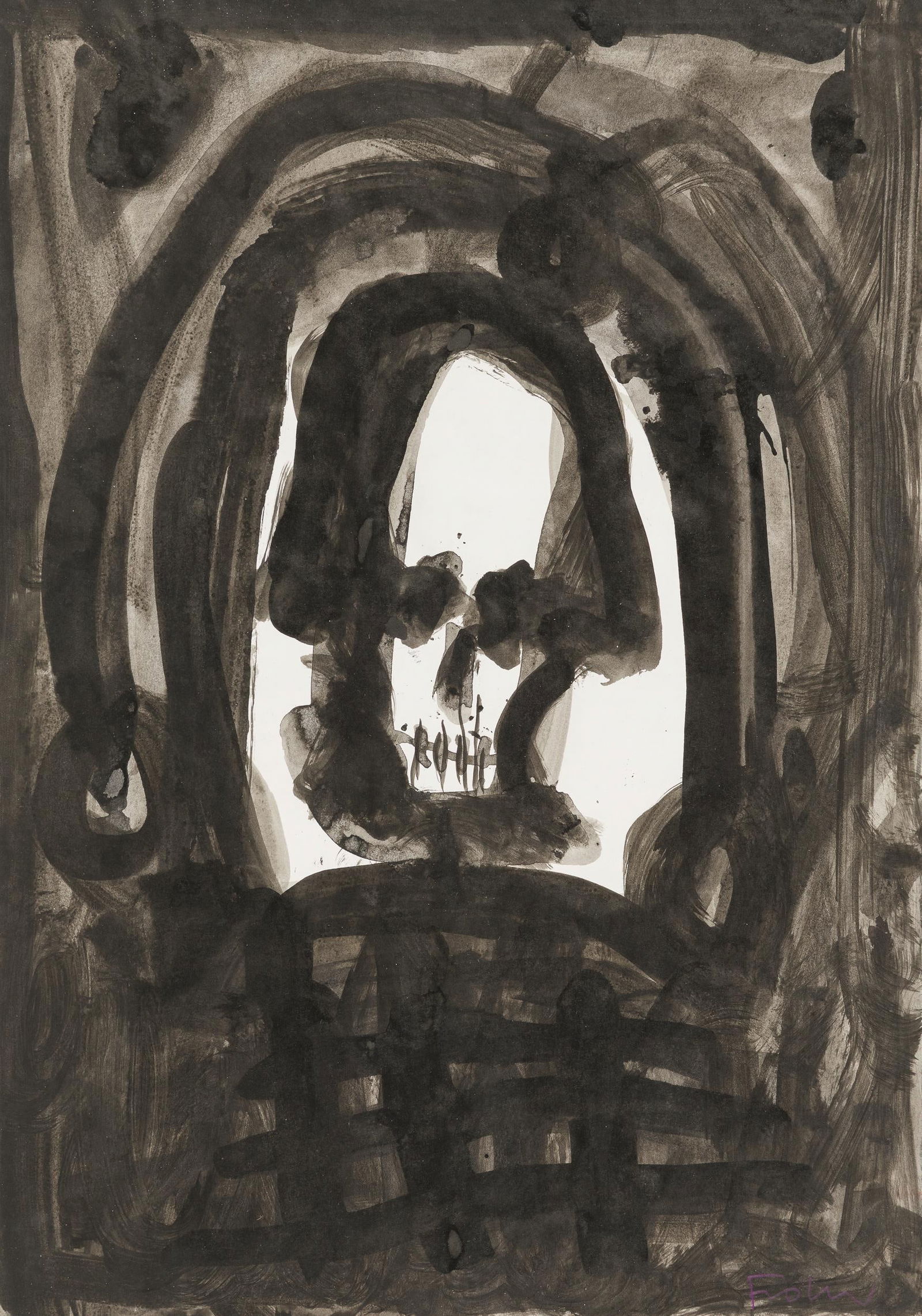 Adolf Frohner: o.T. (Totenkopf): Adolf Frohner o.T. (Totenkopf) Aquarell auf Papier; gerahmt 49,2 x 34,5 cm Signiert rechts unten: Frohner österreichischer Privatbesitz Adolf Frohner Untitled (skull) watercolour on paper;