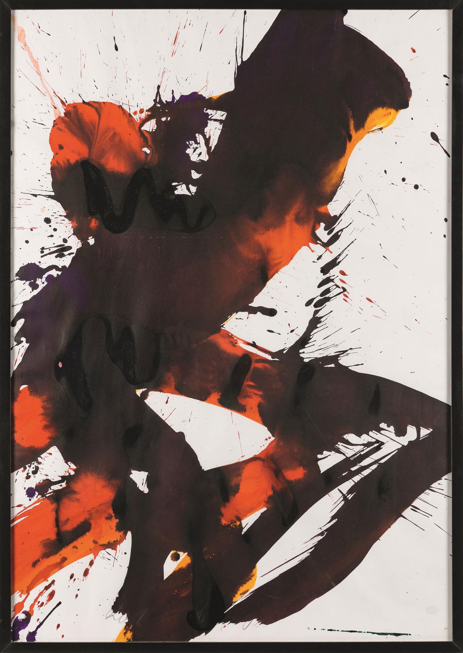 Franz Grabmayr: o.T. (Tanzblatt): Franz Grabmayr o.T. (Tanzblatt) 2001 Farbtusche auf Papier; gerahmt 98 x 68,2 cm (Rahmen-Ausschn.) Signiert und datiert links unten: Franz Grabmayr, 2001 Privatbesitz, Wien Franz Grabmayr Untitled (Ta