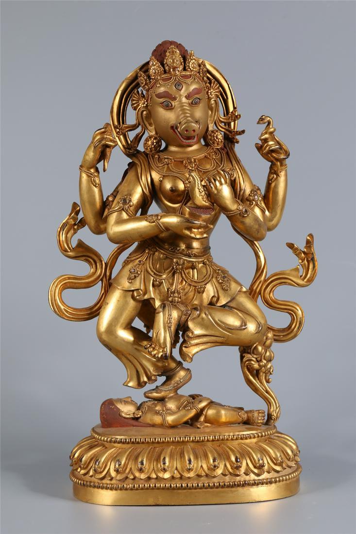 A GILT BRONZE MARICIDEVI BUDDHA STATUE (1 of 11)