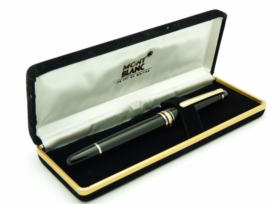 Montblanc Meisterstuck 145 Fountain Pen with Case: Brand name: Montblanc Model: Meisterstuck 145 Type: Fountain PenInk color: N/A (ink needs to be refiled)Color: black and gold platedMaterial: stainless steel and plastic