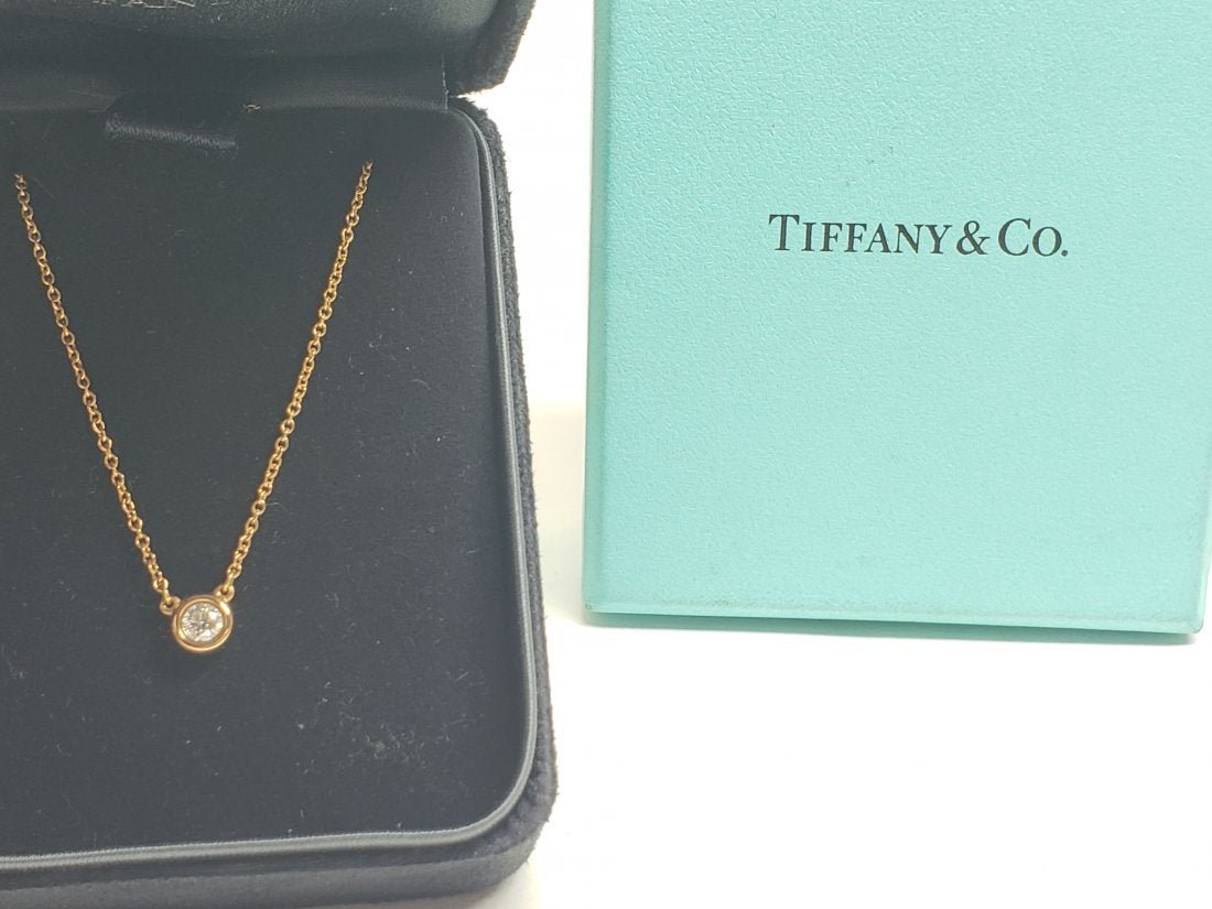 Tiffany & Co. Elsa Perreti Diamond 18K Gold Necklace: Tiffany & Co. Elsa Perreti .20 Diamond Solitaire Necklace 18k Rose Gold Chain and Pendant. Length 16".