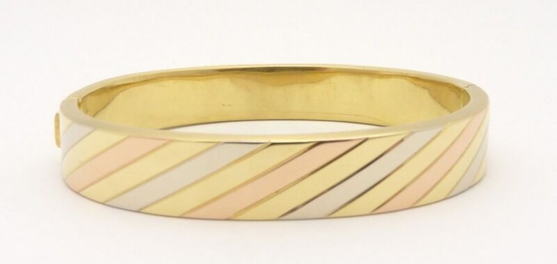 Adriano Chimento 3 Color Bangle Bracelet 18K Solid Gold: Adriano Chimento 3 Color Bangle Bracelet 18K (750) Solid Gold. SIZE: 7-1/2" Inches. GOLD WEIGHT: 37 Grams/23.8 Dwt. In house shipping to continental US $25.