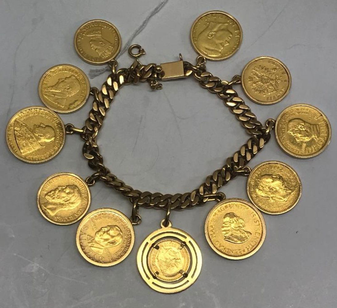 Rare 22K Yellow Gold Coin Charm Bracelet (1 of 11)