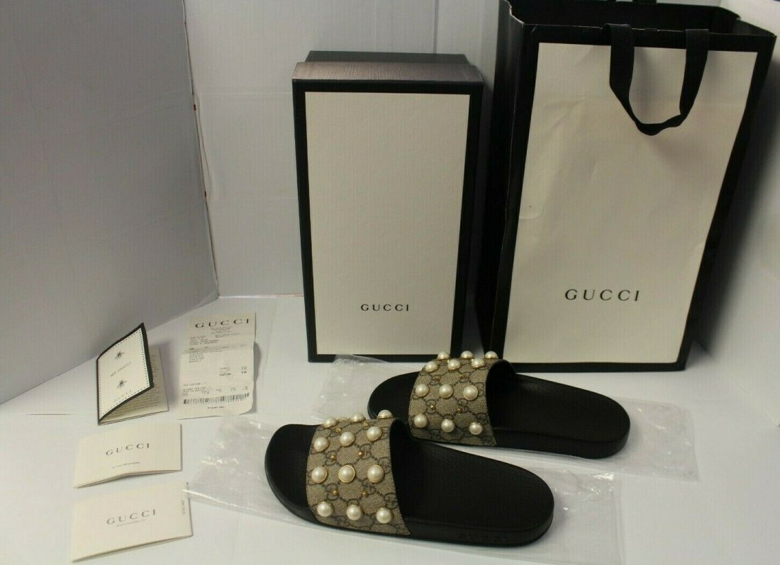 gucci flip flops pearls