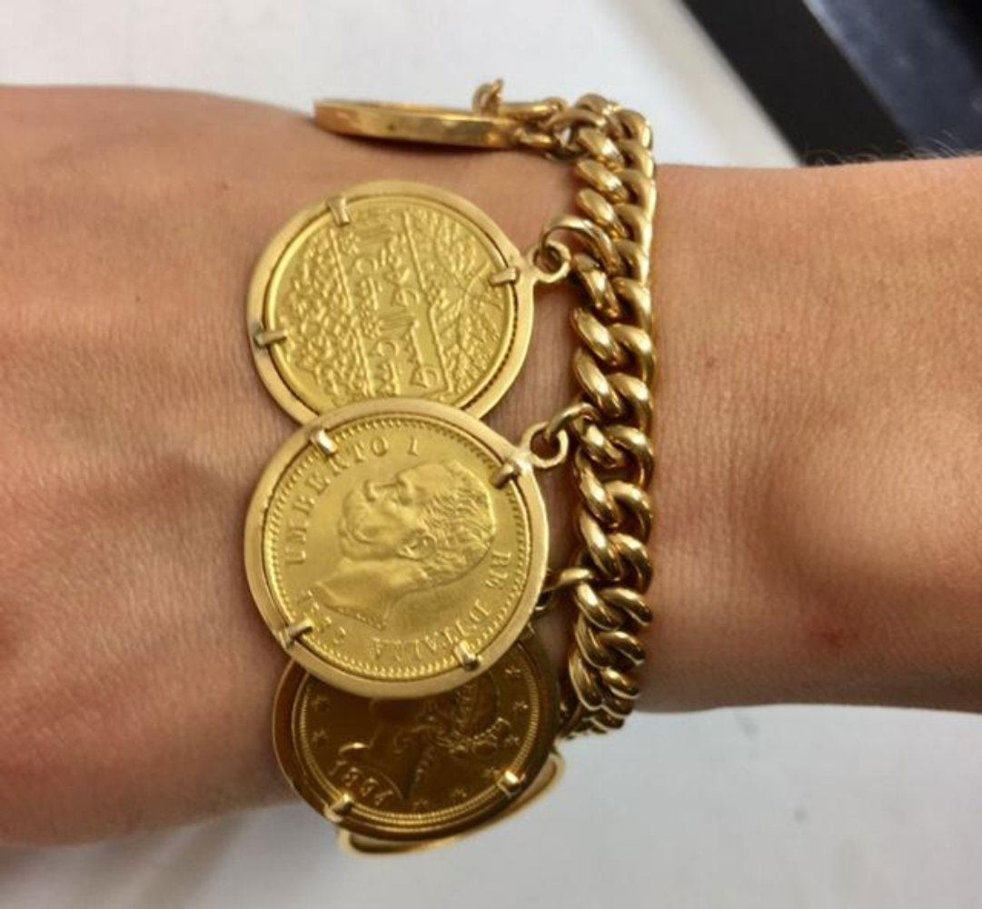 Rare 22k Yellow Gold Coin Charm Bracelet