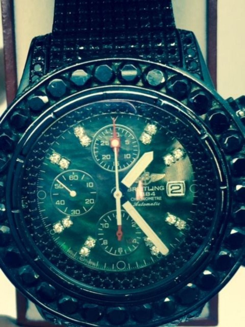 Breitling 25ct Black Diamonds Mens Watch: Superb Men's Breitling 48mm Watch from a limited edition 305/3000 model M13370 with 25ct diamonds. In house shipping to continental US $45.