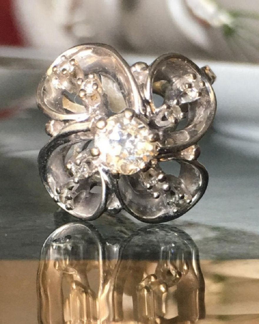 Platinum 1ct Diamond Adjustable Shank Ring Flower Shape (1 of 6)