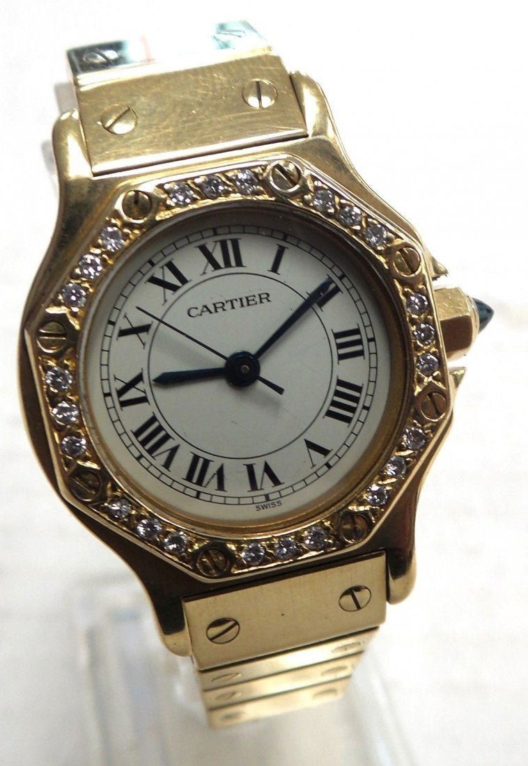 Cartier Santos Octagon 18K Gold Watch Diamond Watch (1 of 12)