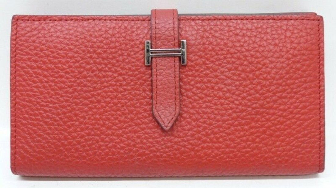HERMES Bearn Souffle Red Pebble Leather Bifold Wallet (1 of 11)