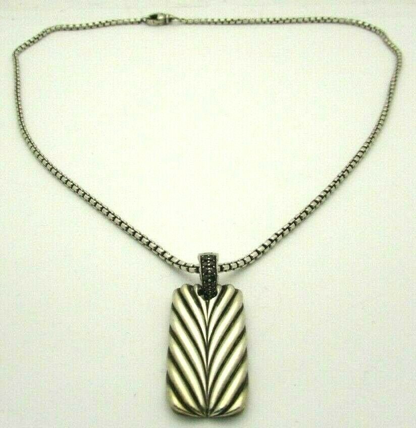 David Yurman Chevron Pave Sterling Silver Tag Necklace (1 of 9)