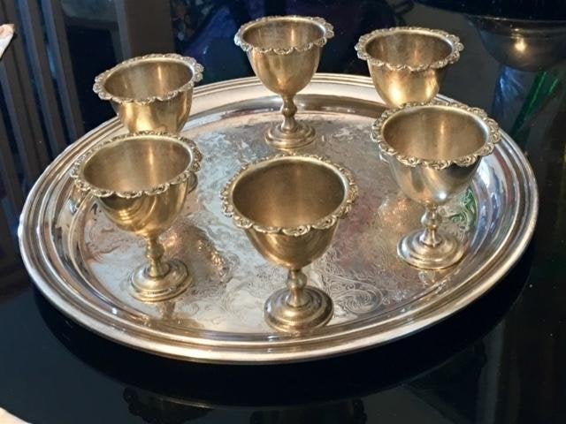 Set of 6 Silver plate Vodka Shots with Tray (1 of 4)