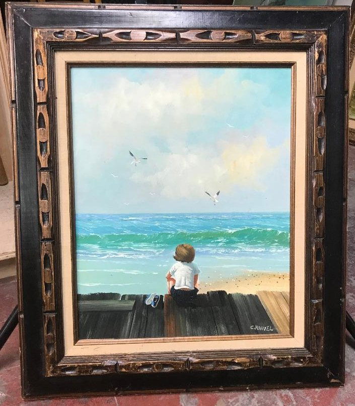 C. Manuel Oil Painting on Board Boy on the Beach (1 of 7)