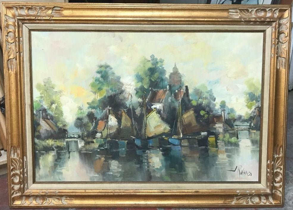 J. Rolands (Dutch, b.1913) Impressionist Oil Painting: J. Rolands (Dutch, b.1913) Impressionist Oil Painting on Canvas. Signed lower right. Measures 44" x 32" framed.