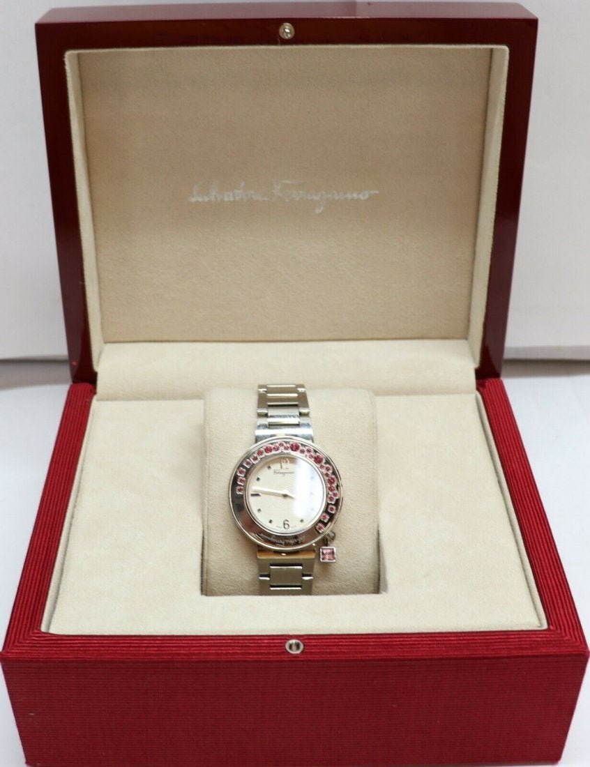 Salvatore Ferragamo Firenze Women Gancino Watch: Salvatore Ferragamo Firenze Women Gancino Sparkling White Dial Stainless Steel Watch. Wrist Size: 8.0 in. In house shipping to continental US $20.