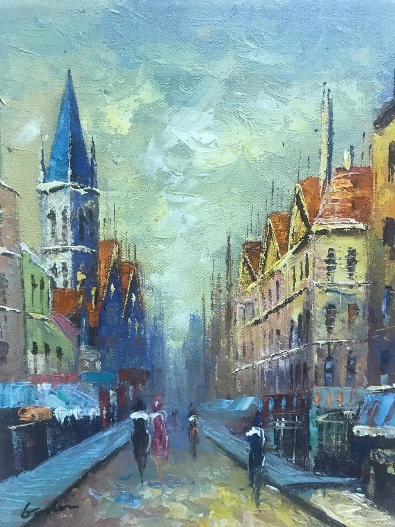 Oil Painting On Canvas Artist Signed European Street (1 of 4)