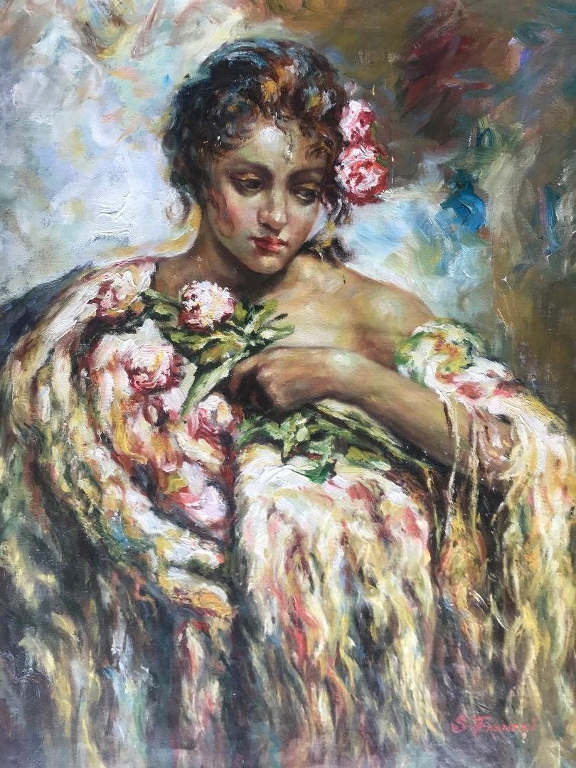 S. Franchi European 20th Century Oil Painting on Canvas: S. Franchi European School 20th Century Oil Painting on Canvas Portrait of a Lady. Unstratched canvas measures 24" x 19". In house shipping to continental US $15.