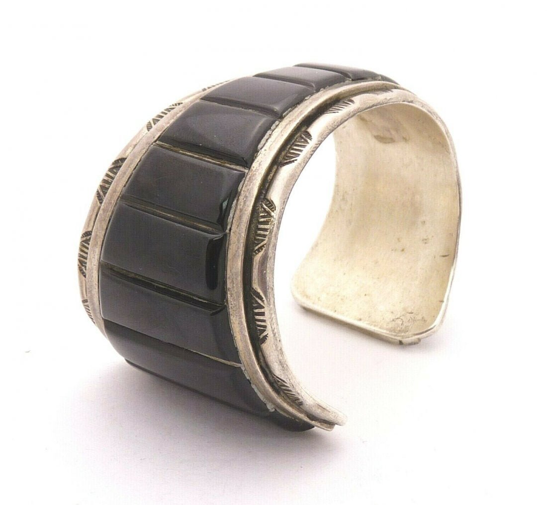Sterling Silver & Onyx Handcrafted Cuff Bracelet (1 of 7)