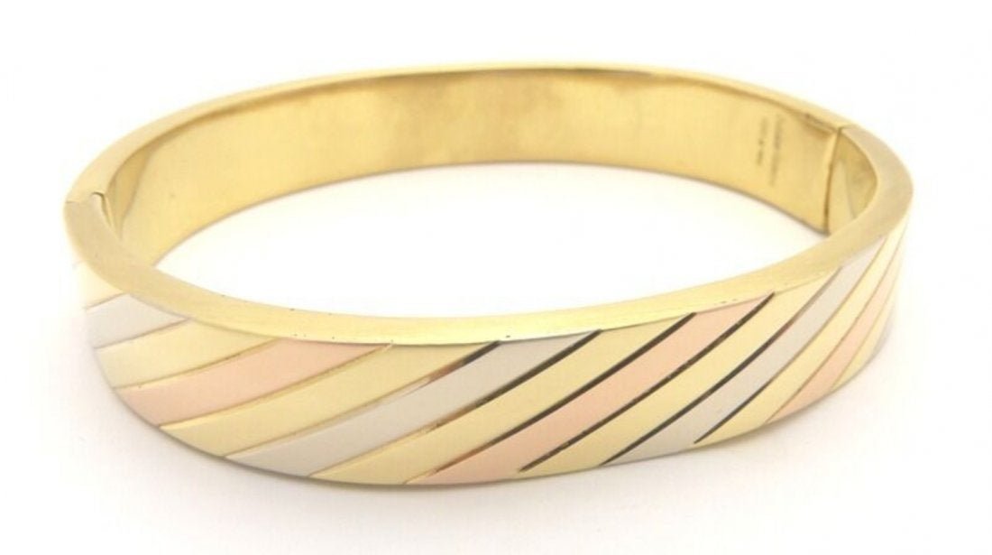 Adriano Chimento 3 Color Bangle Bracelet 18K Solid Gold: Adriano Chimento 3 Color Bangle Bracelet 18K (750) Solid Gold. SIZE: 7-1/2" Inches. GOLD WEIGHT: 37 Grams/23.8 Dwt. In house shipping to continental US $25.