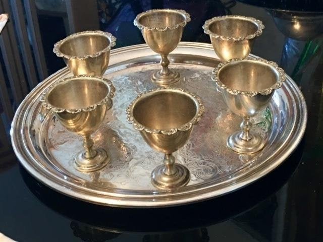 Set of 6 Silver plate Vodka Shots with Tray (1 of 4)