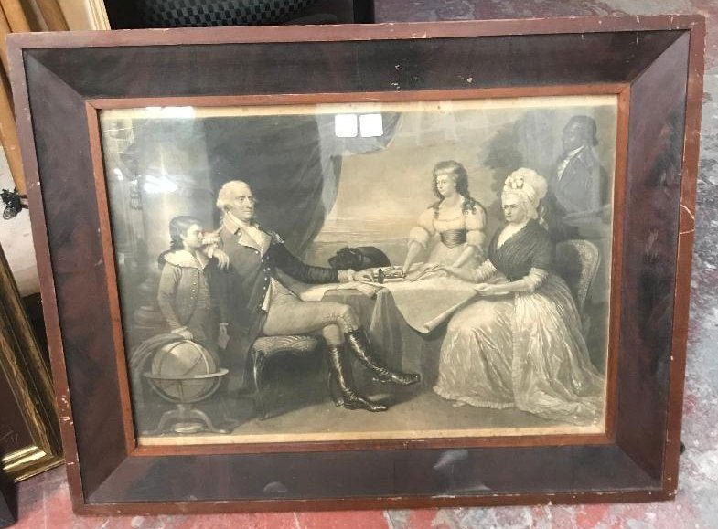 Antique Engraving George Washington Family by Sartain: THE GEORGE WASHINGTON FAMILY ENGRAVED BY JOHN SARTAIN AFTER EDWARD SAVAGE. Measures 31" x 24" framed.