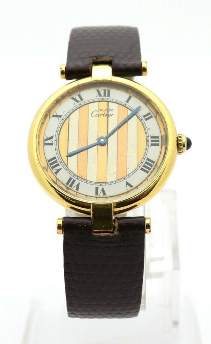CARTIER VERMEIL 925 SILVER QUARTZ KAL 90 women: CARTIER VERMEIL 925 STERLING SILVER-GILT QUARTZ KAL 90 women's watch. WRIST SIZE: 6.5" - 8.0". In house shipping to continental US $25