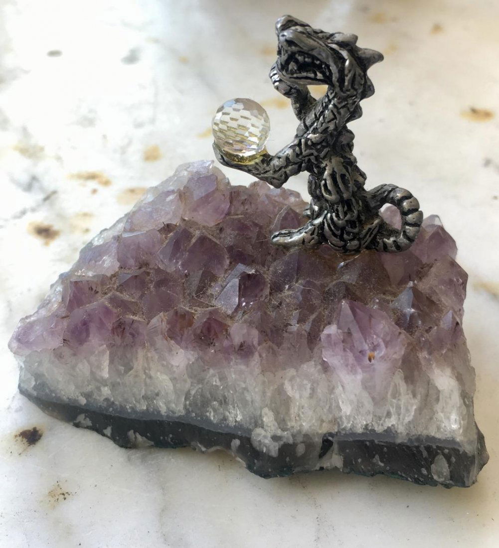 Dragon with Crystal Ball on Amethyst Cluster Figurine (1 of 4)