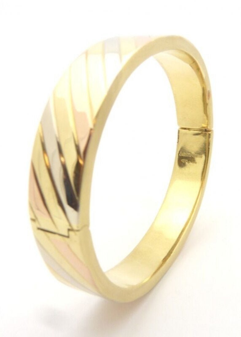 Adriano Chimento 3 Color Bangle Bracelet 18K Solid Gold: Adriano Chimento 3 Color Bangle Bracelet 18K (750) Solid Gold. SIZE: 7-1/2" Inches. GOLD WEIGHT: 37 Grams/23.8 Dwt. In house shipping to continental US $25.