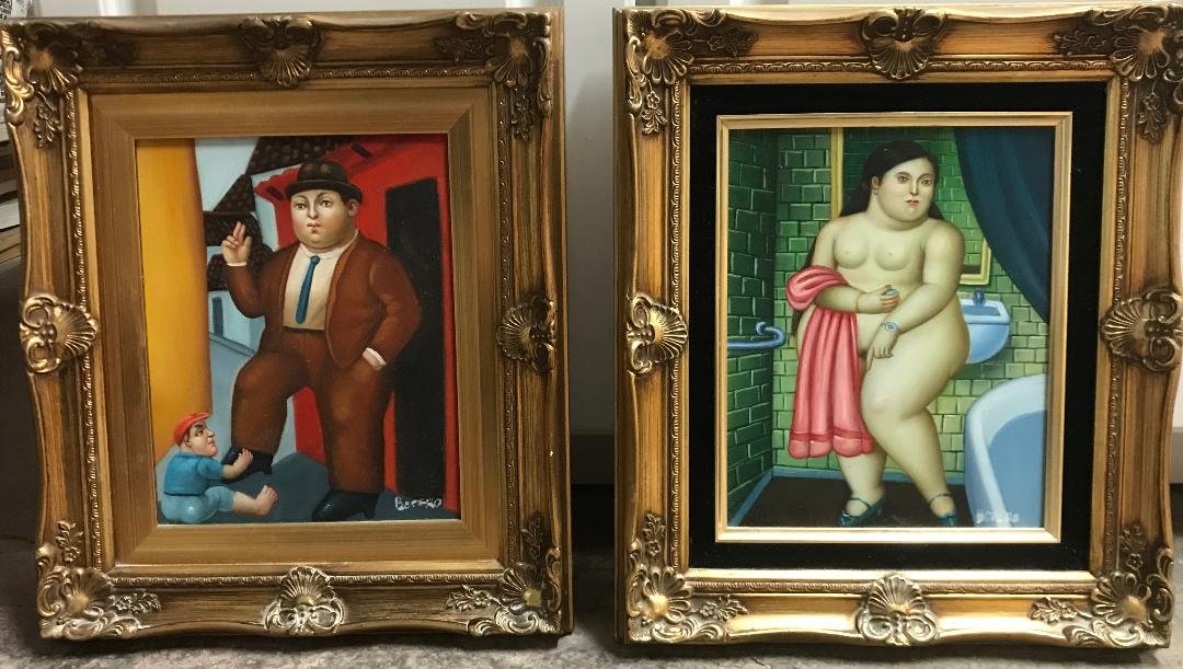 Two Fernando Botero (Colombian, b. 1932) Nude Woman: Two Fernando Botero (Colombian, b. 1932) Giclee Canvas. Each measures 15" x 13". In house shipping is available, buyer pays shipping cost.