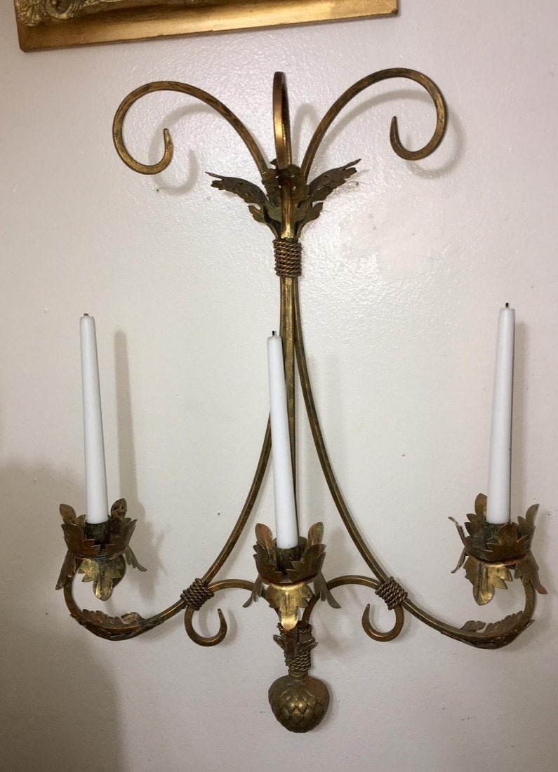 Large Vintage Victorian Three Arm Wall Candelabra: Large Vintage Victorian Three Light Wall Candelabra Holder Cast Iron Gilded 28"H x 19"W. In house shipping is available, buyer pays shipping cost.