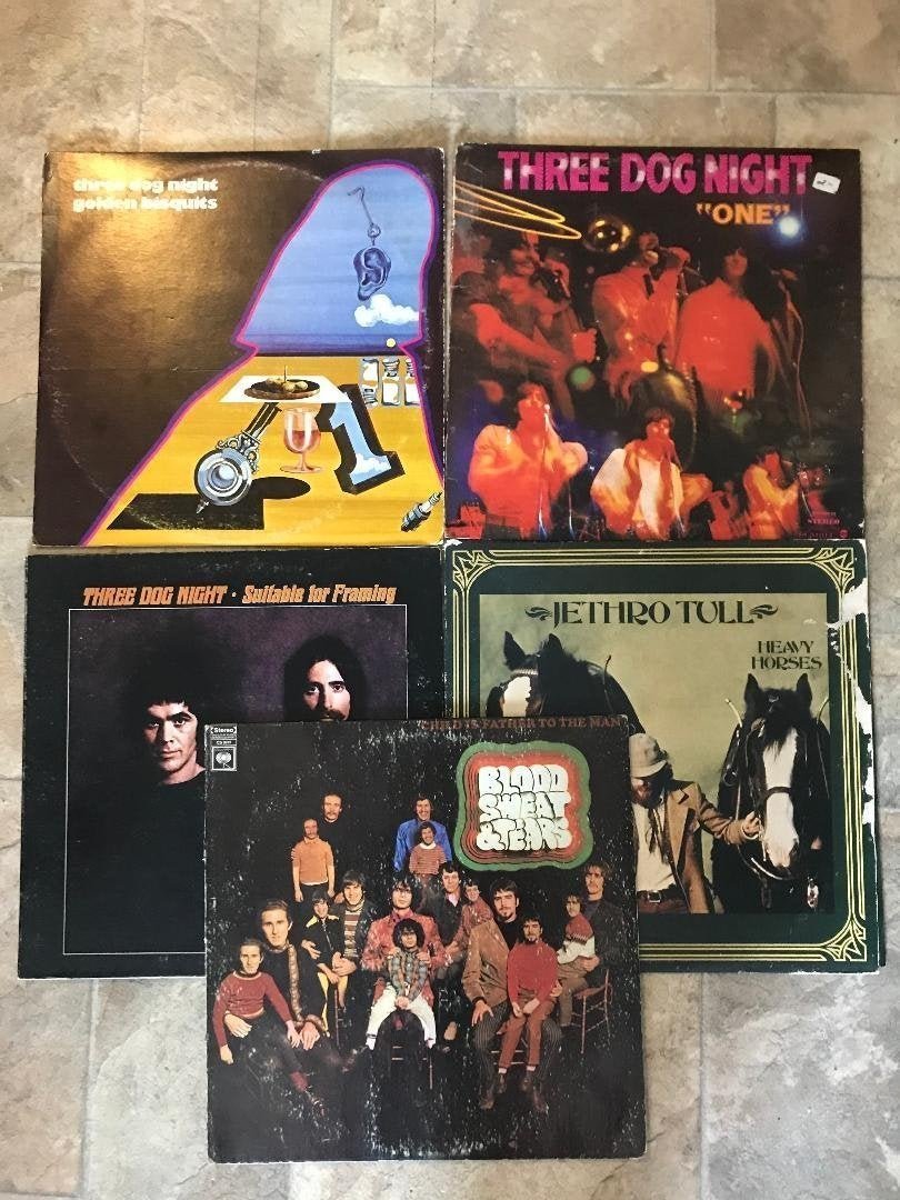 Lot of 5 Original Vintage Rock Vinyl Records LPs: Lot of 5 Original Vintage Rock Vinyl Records: 1) Three Dog Night – Golden Bisquits 1972. 2) Three Dog Night - One 1969. 3) Three Dog Night– Suitable For Framing 1969. 4) Jethro Tull – Heavy Hors