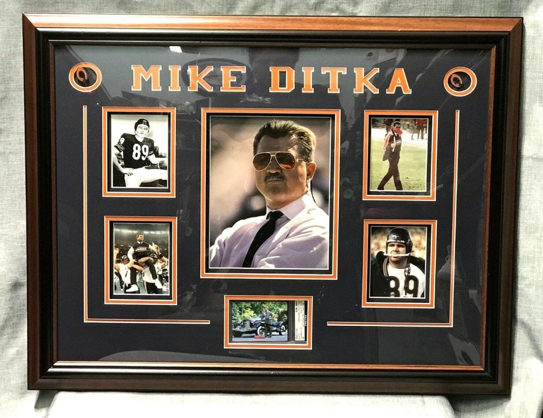 Mike Ditka NFL Coach Signed Certified (PSA DNA) Card: Mike Ditka NFL Chicago Bears Football Coach . Signed Certified (PSA DNA) Card Framed/Matted Photo Collage. Measures 31" x 24". In house shipping is available, buyer pays shipping cost.