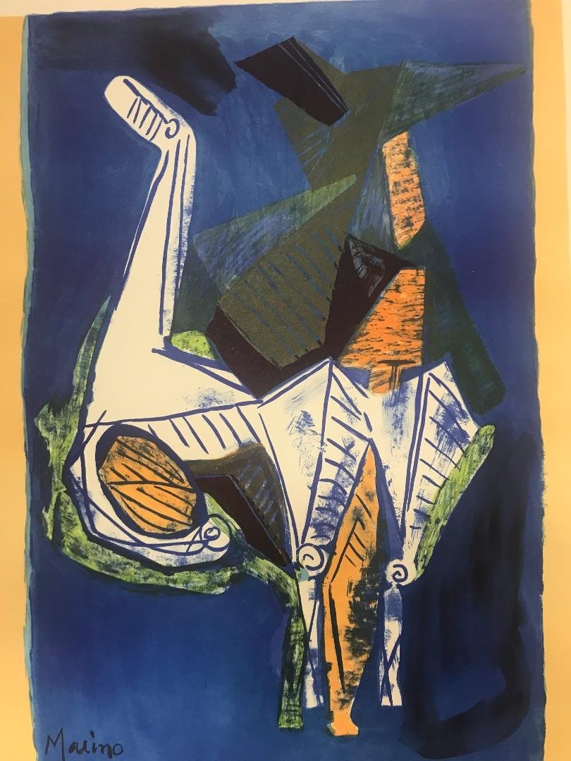 Marino Marini (Italian, 1901-1980) Abstract Color Litho: Marino Marini (Italian, 1901-1980) Abstract Color Lithograph of a horse. Signed in plate lower left. Measures 26" x 22". In house shipping is available, buyer pays shipping cost.