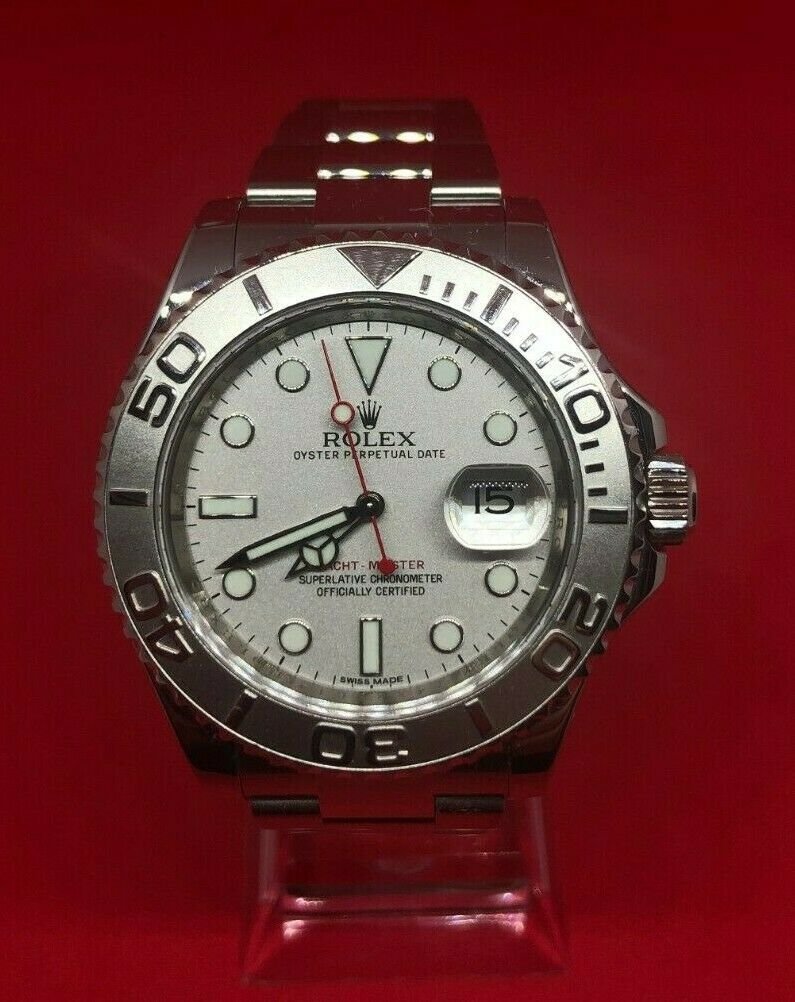 Rolex Yacht Master 116622 Platinum Dial & Bezel Watch: Rolex Yacht Master 116622 Platinum Dial & Bezel 40mm Stainless Steel Mens Watch. ROLEX 3135 AUTOMATIC MOVEMENT. BAND WILL FIT A WRIST UP TO 7.5", TOTAL OF 11LINKS ON THE BRACELET. Excellent condition.