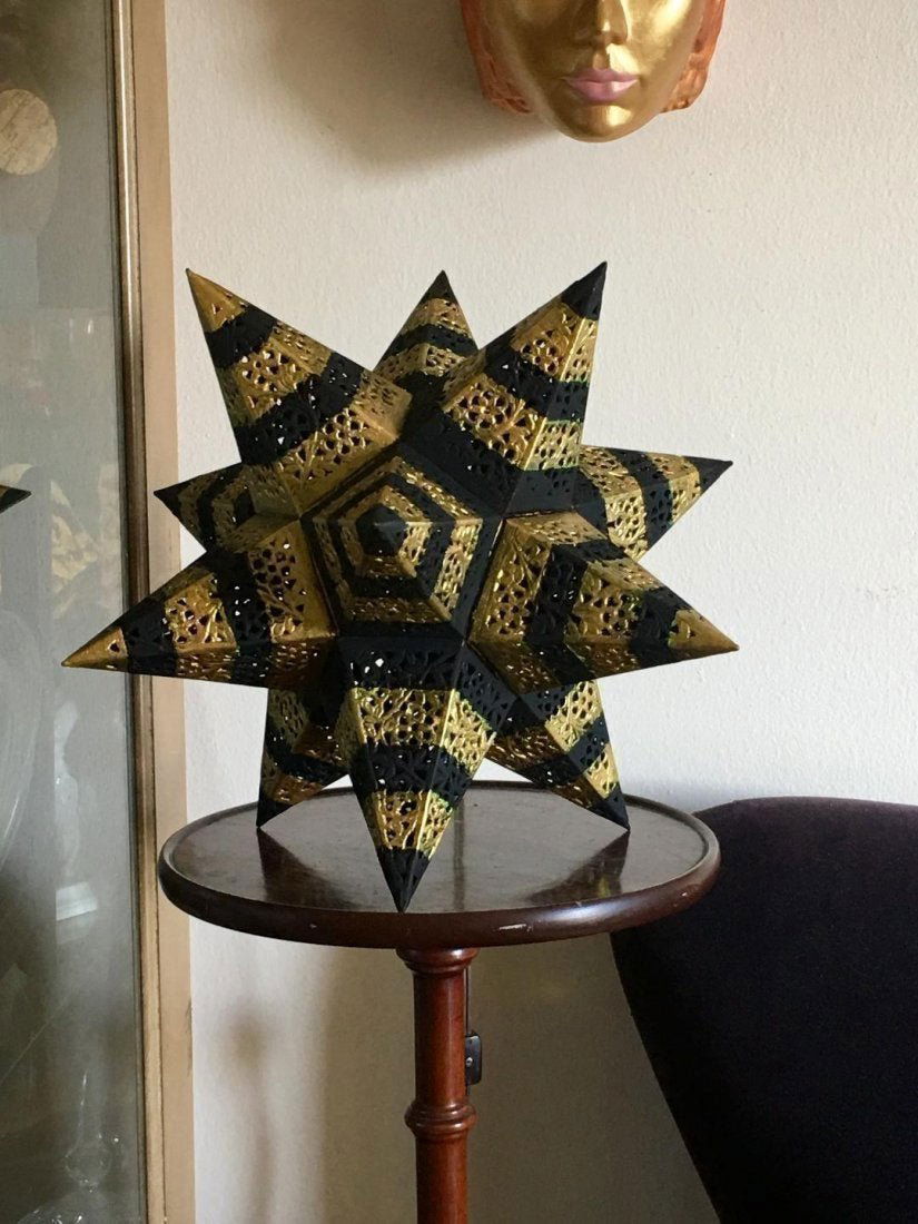 Gilded Metal Art DECO Table Lamp: Gorgeous Table Lamp in style of PEDRO FRIEDEBERG b.1936 Mexican Astrorganico . In working condition . Measures aprox. 17" inches dia.unsigned , in house Shipping is available.