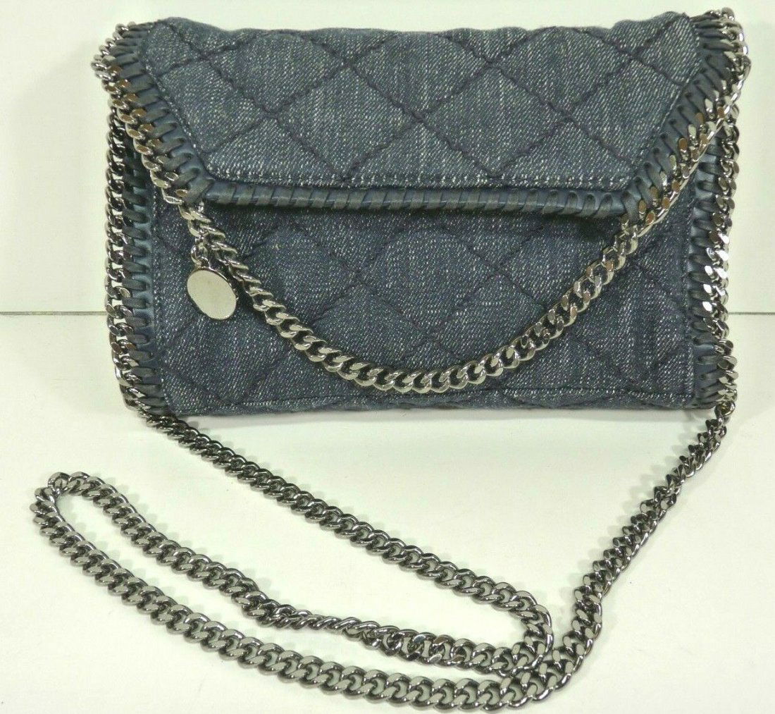 Stella McCartney Falabella Raffia Flap Blue Jeans Bag: Stella McCartney Falabella Raffia Flap Blue Jeans Shoulder Bag model 495151 Mint Condition. Size 9.5" x 5.5" x 2". In house shipping is available, buyer pays shipping cost.